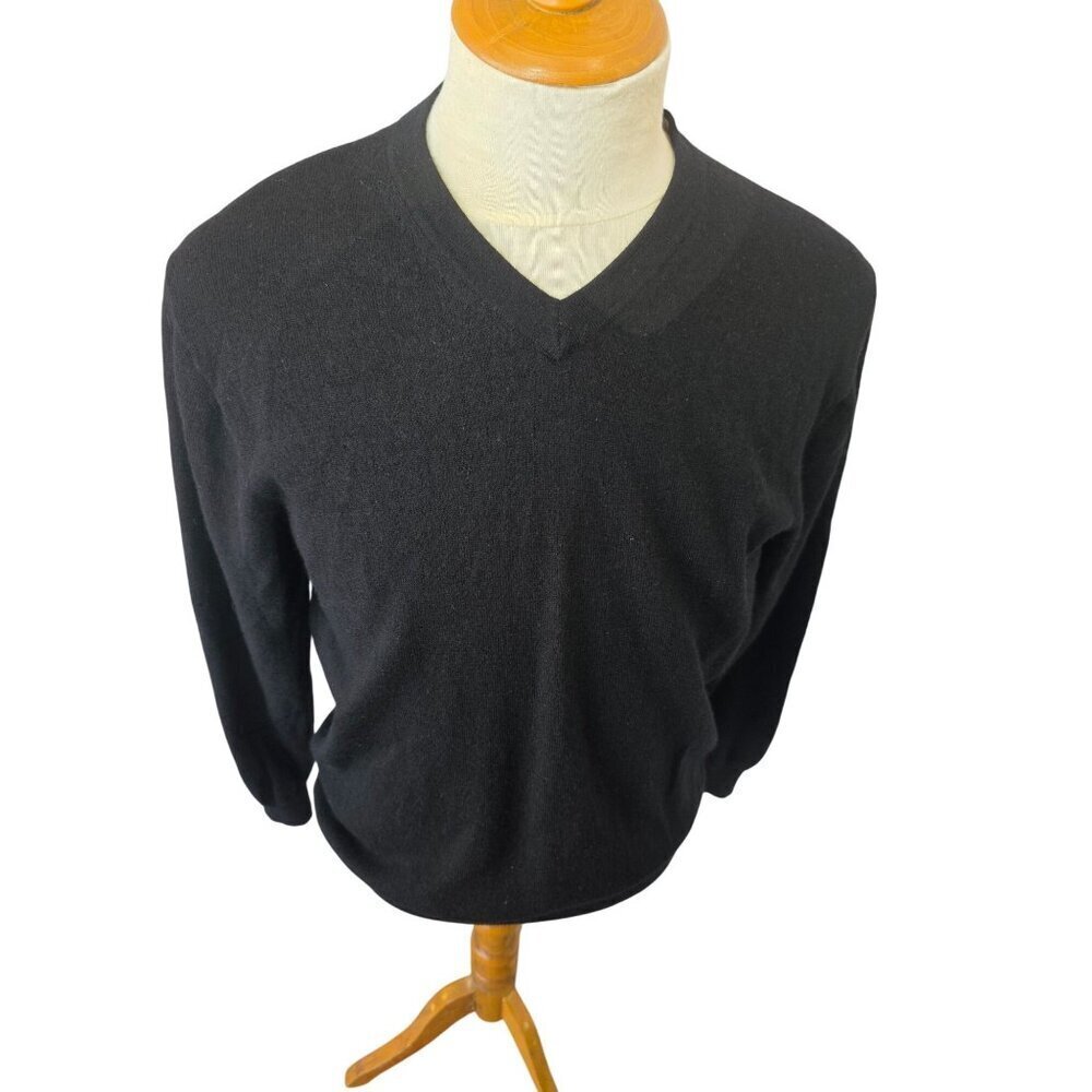 Garret Scott Black V-Neck Sweater Mens Sz XL Modern Fit Extra Fine Merino Wool
